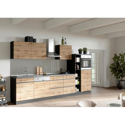 Küchenzeile Turin mit Geräten ca. 330 cm Graphit/Eiche