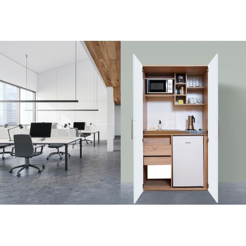 Schrankküche Weiß Kühlschrank + Kochfeld B: ca. 104 cm