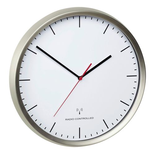 Funkuhr Wanduhr Weiß/Edelstahlfarben