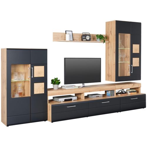 Wohnwand in Schwarz/Eichefarben