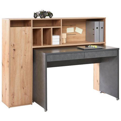 Schreibtischkombination in Dunkelgrau/Eiche
