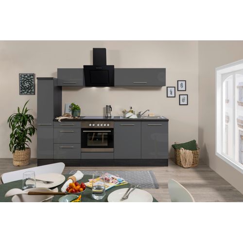 Küchenzeile Grau Hochglanz mit Geräte B: ca. 240 cm