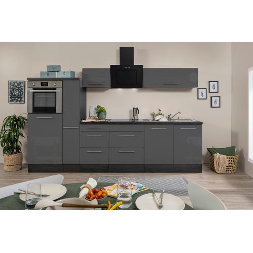 Küchenzeile mit Geräte Grau Hochglanz B: ca. 300 cm