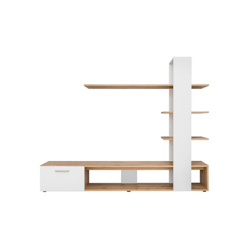 Wohnwand Eco Weiß/Eiche Wotan