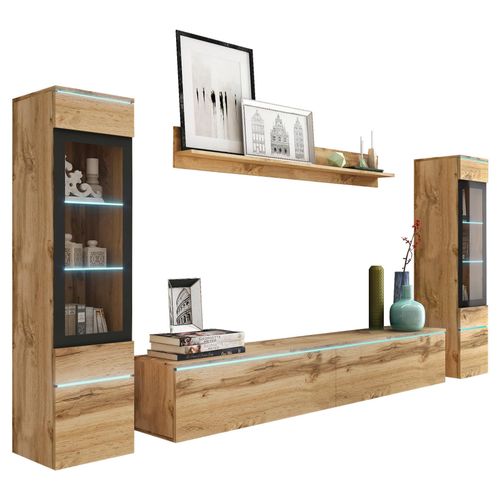 Wohnwand Vera ca.240x130x33cm Eiche Wotan mit LED