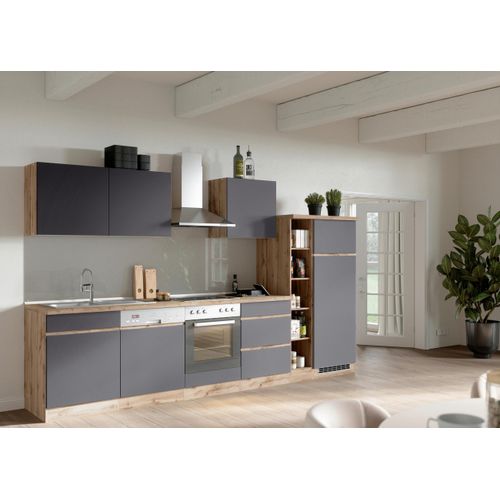 Küchenzeile Turin ohne Geräte ca. 330 cm Grau/Wotaneiche