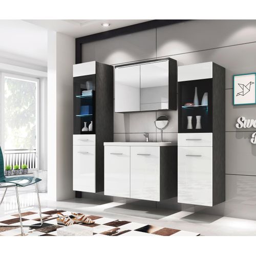 Badmöbel-Set 5-tlg. Madrit mit LED ca. 120 cm Anthr./Weiß