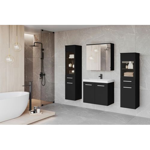 Badmöbel-Set 5-tlg. Madrit mit LED ca. 120 cm Schwarz