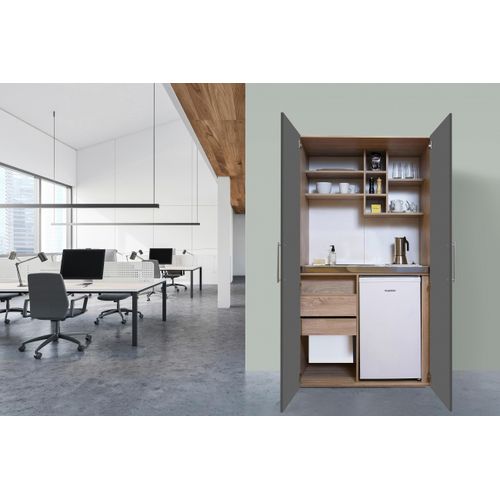 Schrankküche mit Kühlschrank + Kochfeld Grau B: ca. 104 cm