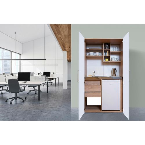 Schrankküche mit Kühlschrank + Kochfeld Weiß B: ca. 104 cm