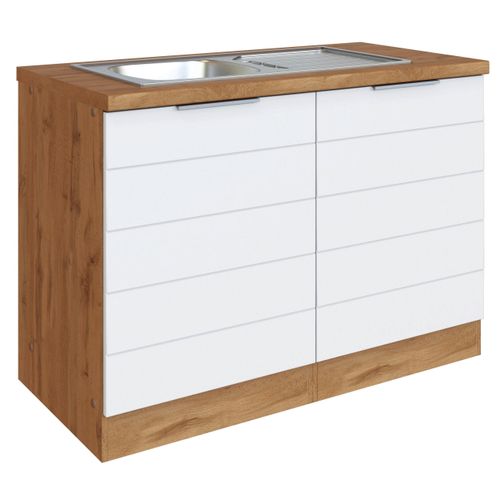 Spülenschrank Florenz mit Spüle ca. 120 cm Weiß/Eiche