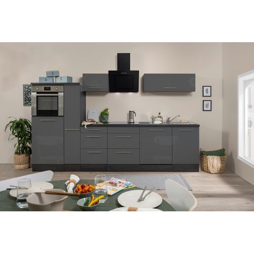 Küchenzeile mit Geräte Grau Hochglanz B: ca. 310 cm