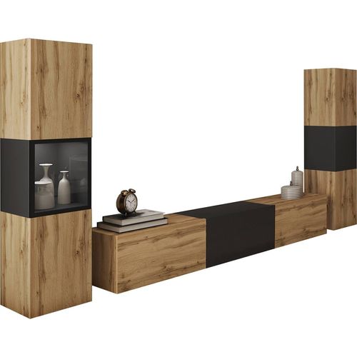 Wohnwand Berlin Eiche Wotan/Schwarz