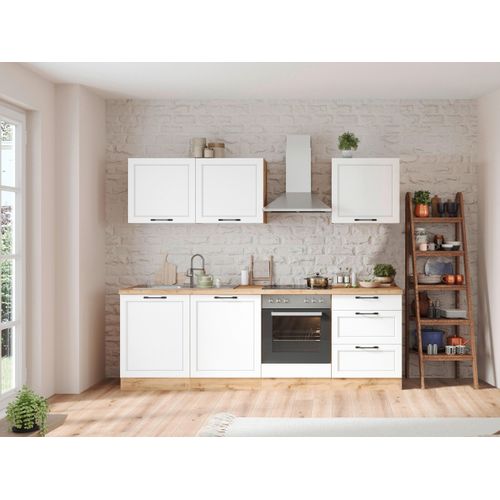 Küchenzeile Meran ohne Geräte ca. 240 cm Weiß/Eiche