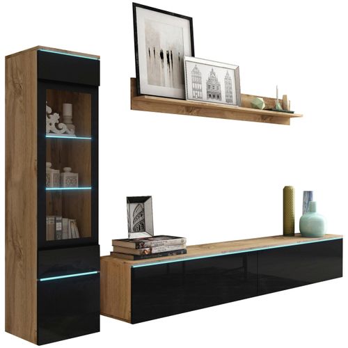 WOHNWAND VERA | EICHE WOTAN/SCHWARZ HG.