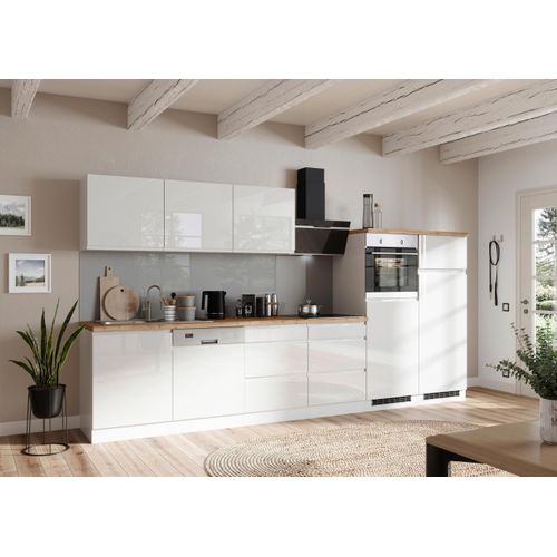 Küchenzeile Monza ohne Geräte ca. 360 cm Weiß/Eiche + Spüle