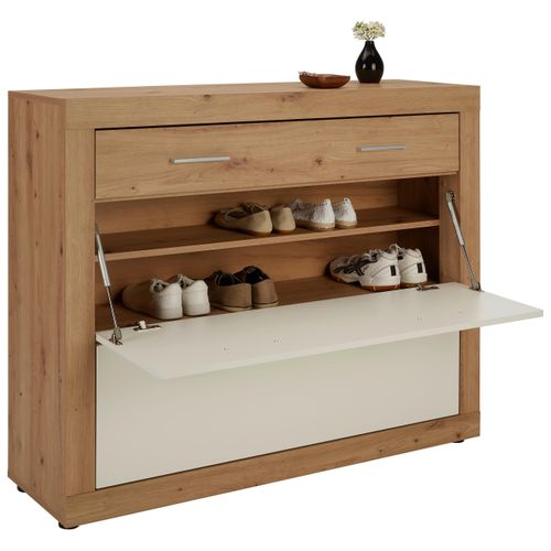 Schuhschrank in Weiß/Eichefarben