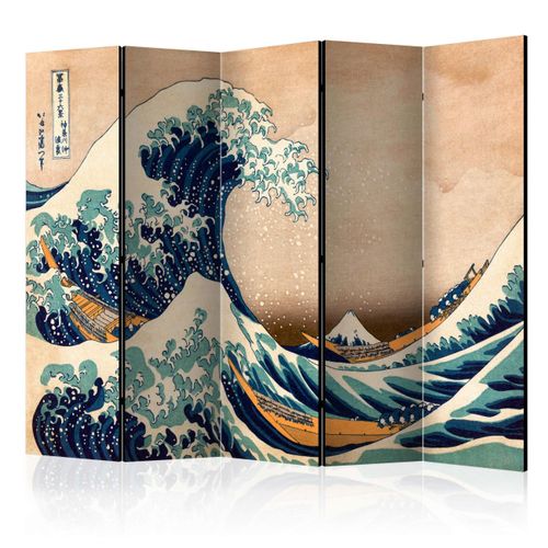 Paravent Hokusai Dunkelgrün/Beige