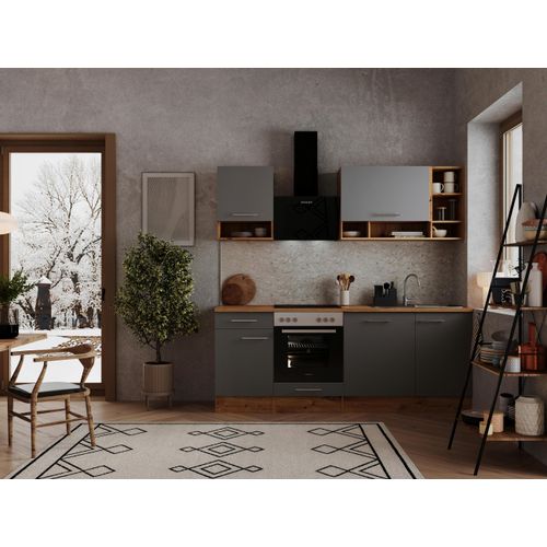 Küchenzeile mit Geräten Grau/Eichefarben B: ca. 220 cm