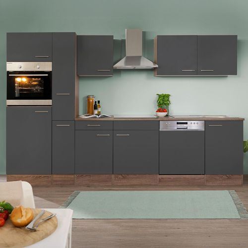 Küchenzeile mit Geräte Grau /Eiche Dekor ca. ca. 310 cm