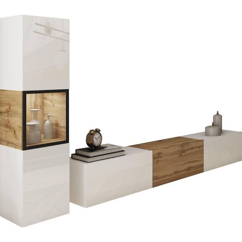 Wohnwand Berlin Eiche Wotan/Weiß