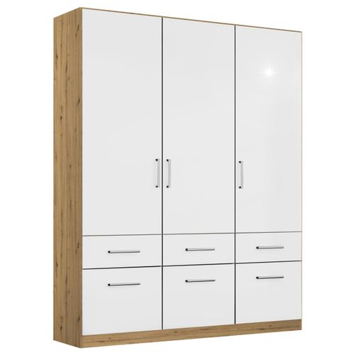 Drehtürenschrank Berlin Weiß Hochglanz, Eiche Artisan