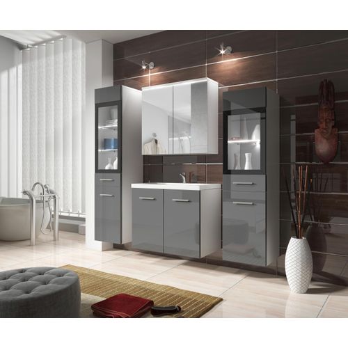 Badmöbel-Set 5-tlg. Madrit mit LED ca. 120 cm Weiß/Grau
