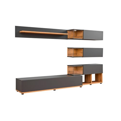 Wohnwand Silk Anthrazit/Eiche Wotan