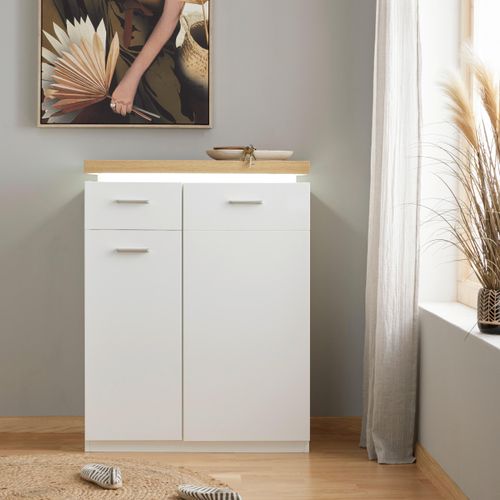 Schuhschrank in Weiß/Eichefarben