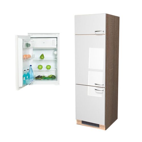 Geräteumbauschrank Weiß Hochglanz/Eiche