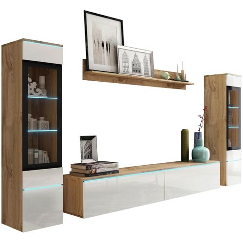 Wohnwand Vera 4-tlg. ca. 240x130cm Eiche Wotan/Weiß