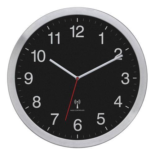 Funkuhr Wanduhr Schwarz/Silberfarben