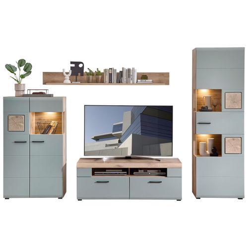 Wohnwand Fun Plus II Grün/Eichefarben