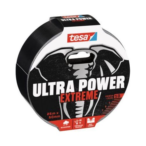 tesa® Montageband Ultra PowerExtrem, robust & reißfest, temperatur-/wasser-/UV-beständig, von Hand einreißbar, 1 Rolle mit L 25 m x B 50 mm, schwarz