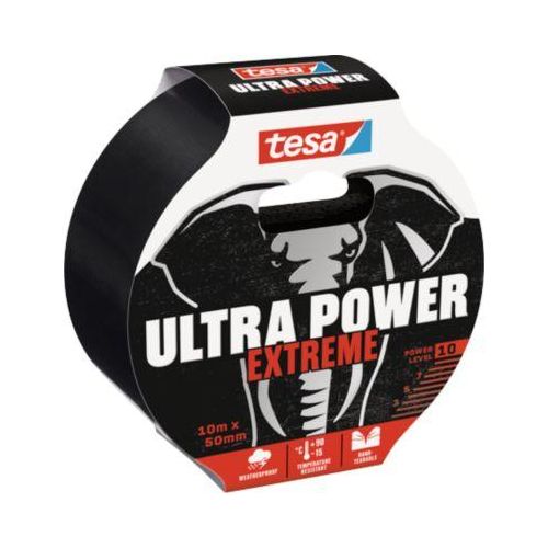 tesa® Montageband Ultra PowerExtrem, robust & reißfest, temperatur-/wasser-/UV-beständig, von Hand einreißbar, 1 Rolle mit L 10 m x B 50 mm, schwarz