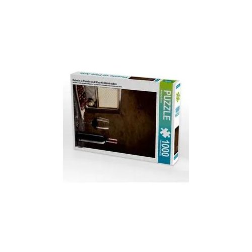 Rotwein in Flasche und Glas mit Weintrauben (Puzzle)