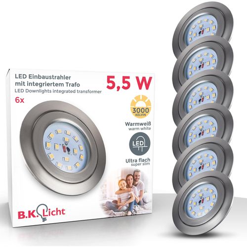 B.K.LICHT LED Einbauleuchte "6er Set Einbaustrahler, Dimmbar, Schwenkbar, LED Einbauspots", grau, 6, Ø 8,2cm H: 3cm, Leuchten, 3.000K, 470Lm, 5,5W, Kunststoff, 8,2 x 3 cm, Nickel, LED Einbaustrahler LED Deckeneinbaustrahler