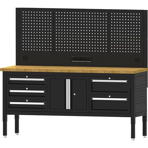 Werkbank BLACKLINE, mit 6 Schubladen, Flügeltürschrank, Plattenbreite 1829 mm kaiserkraft