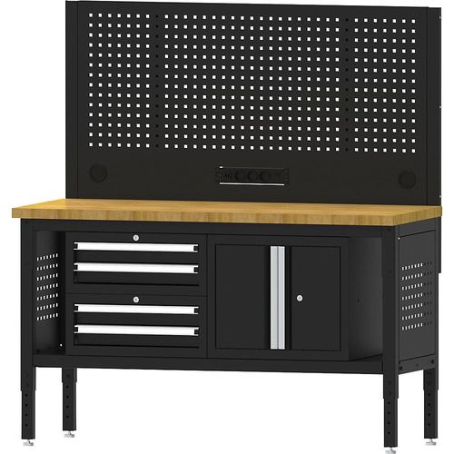 Werkbank BLACKLINE, mit 4 Schubladen, Flügeltürschrank, Plattenbreite 1829 mm kaiserkraft
