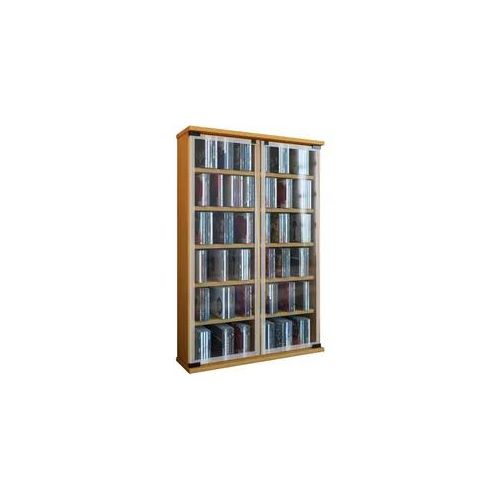 Media-Regal VCM "Holz CD DVD Stand Regal Schrank Galerie Glastür", braun (buche), B:60cm T:18cm, Regale