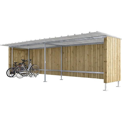 Mottez Unterstand für Fahrräder / Motorräder, HxB 2150 x 2250 mm, Holz, Tiefe 3990 mm, Anbaueinheit