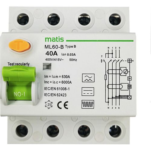 Matis FI Schutzschalter Typ B allstromsensitiv 30mA/40A 4-Pol Intertek