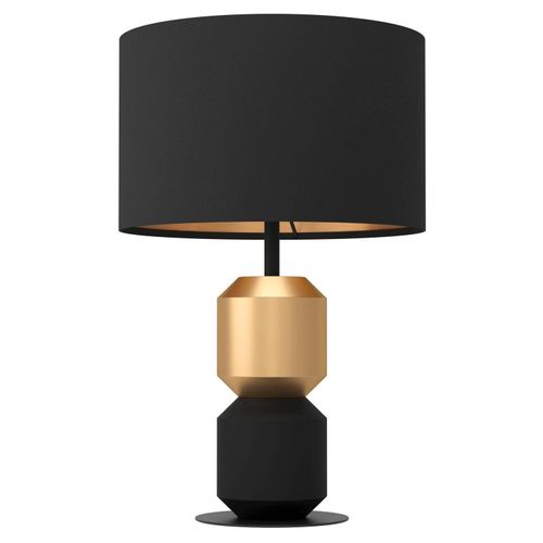 Tischlampe - Goldgelb - Schwarz - Metall - Stoffschirm - H 49 cm