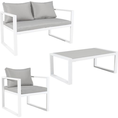 Gartenmöbel IBIZA aus grauem Stoff 4-Sitzer - Weißaluminium