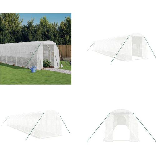 vidaXL Gewächshaus mit Stahlrahmen Weiß 24 m² 12x2x2 m - Gewächshaus - Gewächshäuser - Polytunnel - Begehbares Gewächshaus