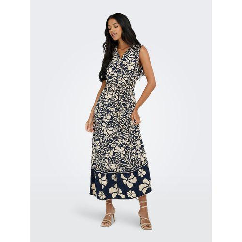 Maxikleid ONLY "ONLVIBE LIFE S/L SHIRT LONG DRESS WVN", Damen, Gr. XS, N-Gr, night sky aop:cd narri prinit, Web, Obermaterial: 100% Viskose, bedruckt, regular fit lang, Kleider Maxikleid, Sommerkleid