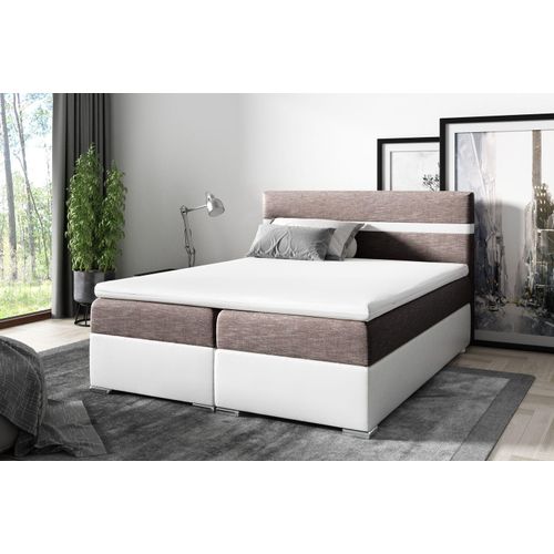 Boxspringbett URSZULA – 120 x 200 cm, weiß/braun + GRATIS Matratzenauflage