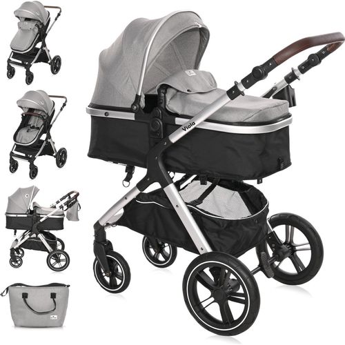 Lorelli Kinderwagen Viola 2 in1, Kombikinderwagen, Baby Buggy mit Liegefunktion klein, Reisebuggy mit Liegeposition mit Fußsack, Liegebuggy, Grau