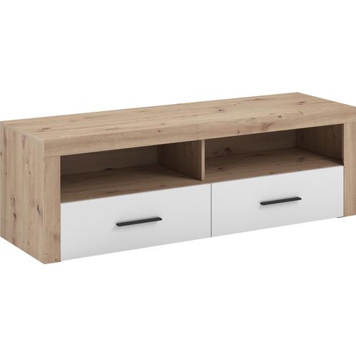 TV-Ständer WYLIE – Eiche, handwerklich gefertigt / Hochglanzweiß