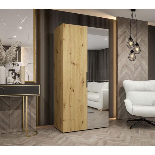 Kleiderschrank 100 cm KUBRA - Eiche handwerklich / schwarz